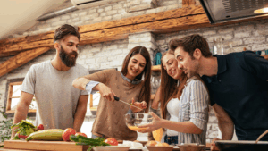 Two couples cooking with Collagen Bone Broth