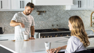 Man and woman having morning coffee