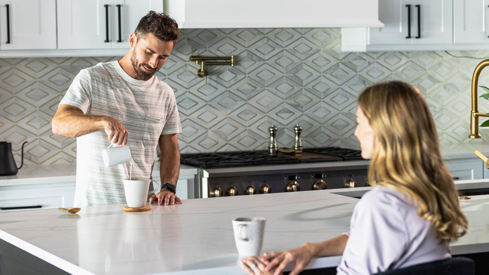 Man and woman having morning coffee