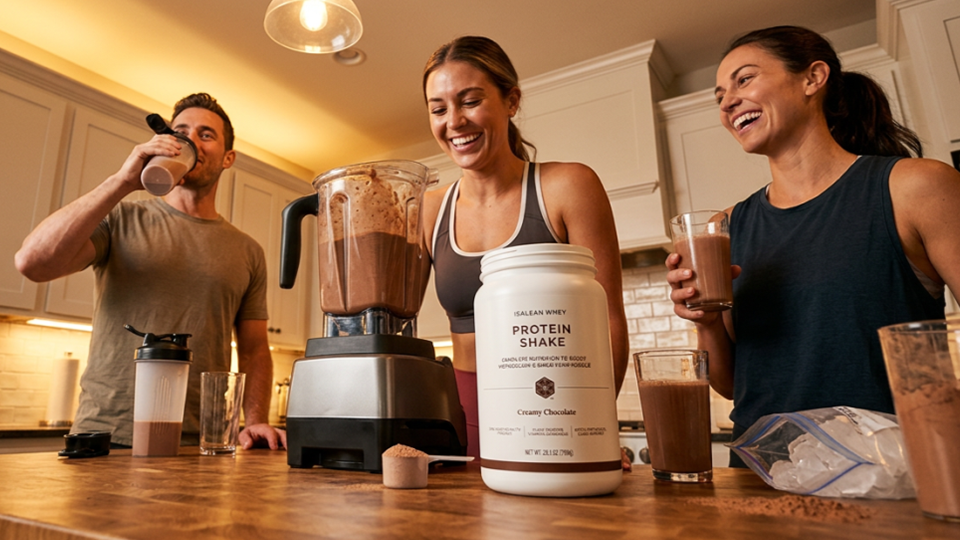 Healthy people enjoying Isagenix shakes with MCT oil.